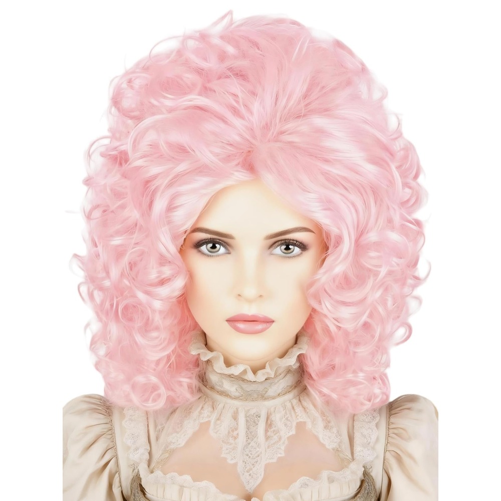NWT LeMarnia Women's Pink 60s Beehive Bouffant Curly Costume Cosplay Wig
